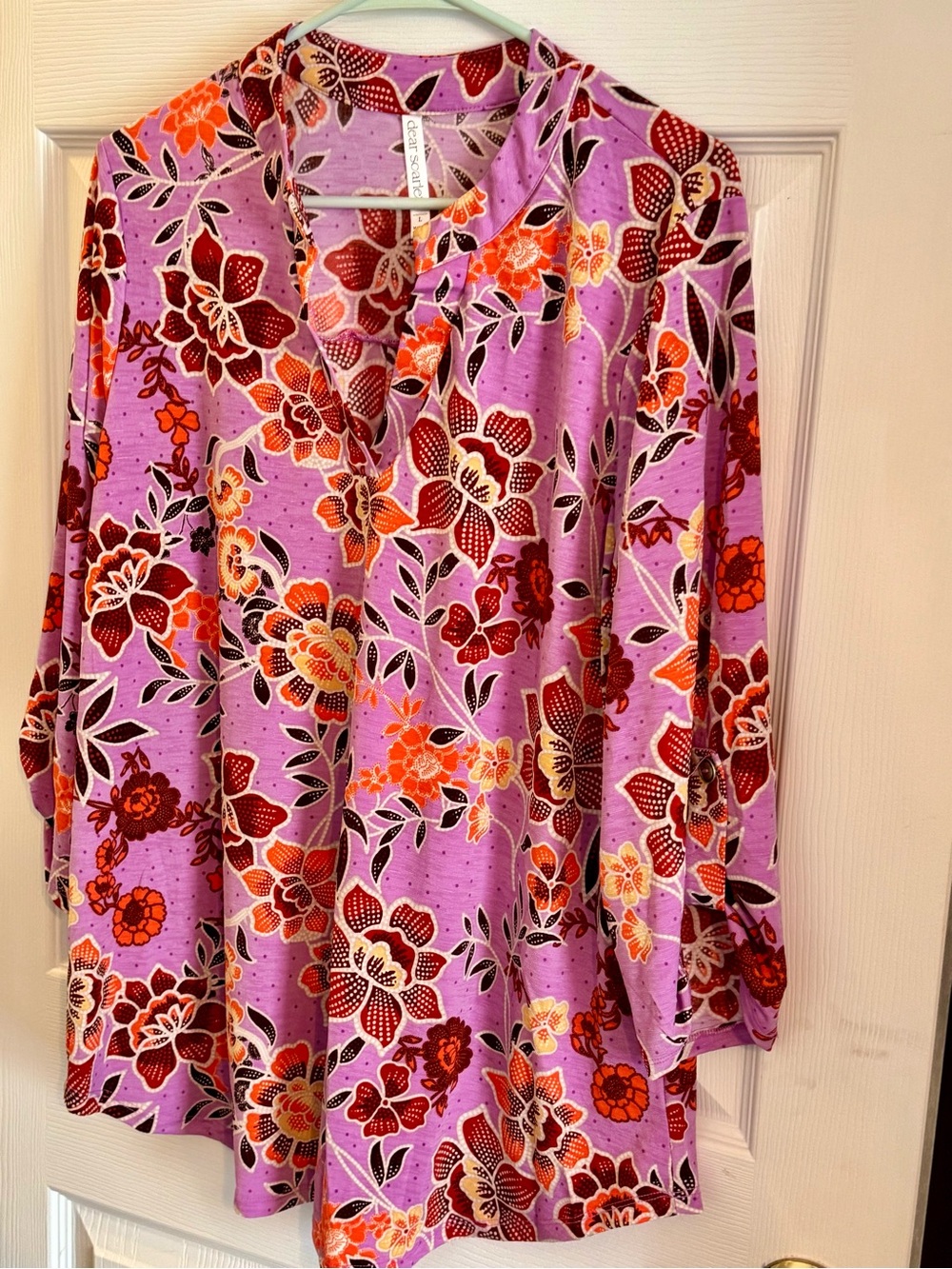 Dear Scarlett Floral V-Neck Top with Red & Orange Accents